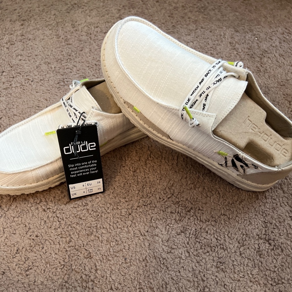 Hey Dude White Flats with Black Accents